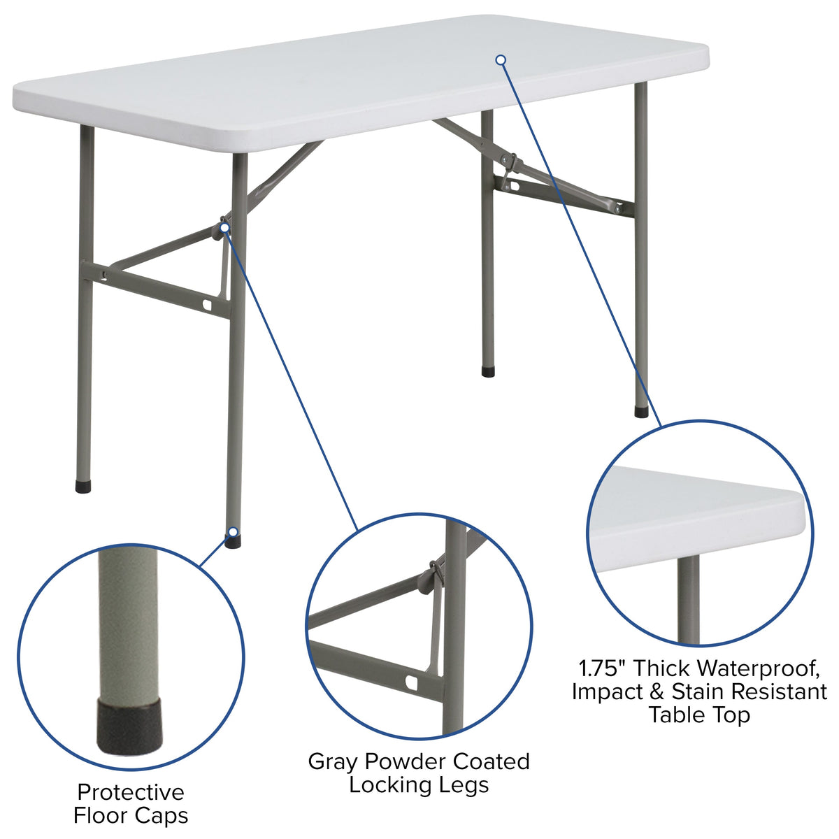 FLASH 122cm Rectangular Plastic Folding Table