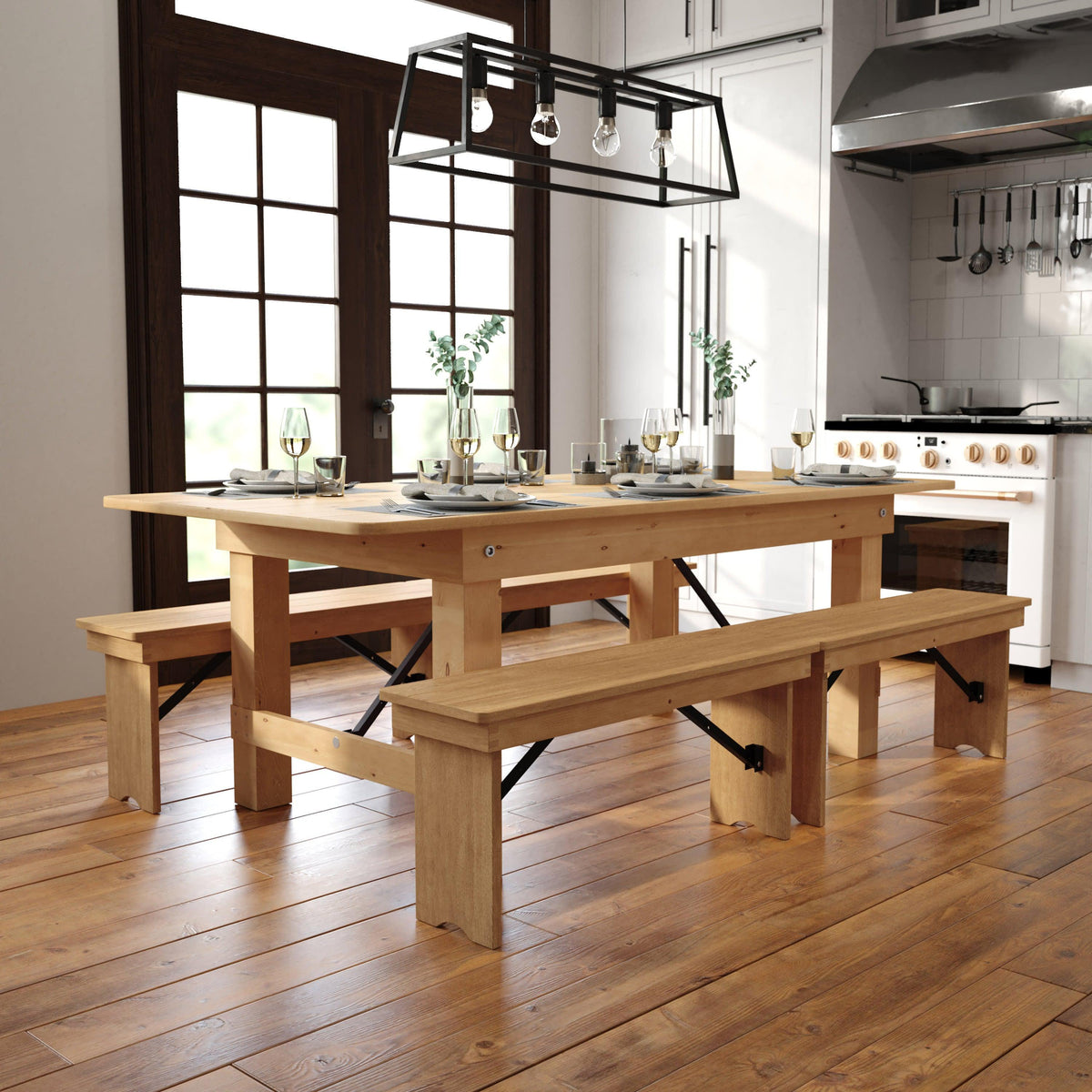 FLASH HERCULES Series Rectangular Solid Pine Folding Farm Table 213.4x101.6cm