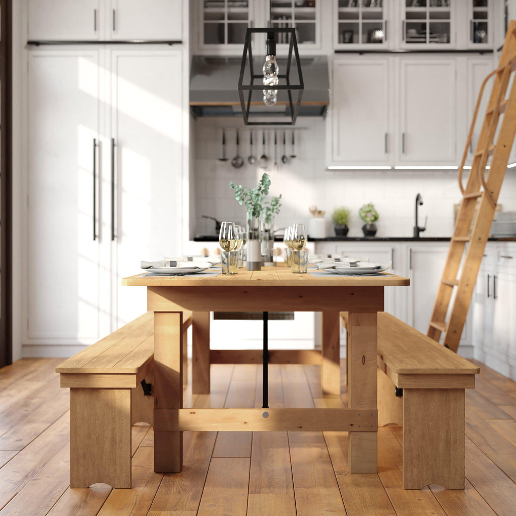 FLASH HERCULES Series Rectangular Solid Pine Folding Farm Table 213.4x101.6cm