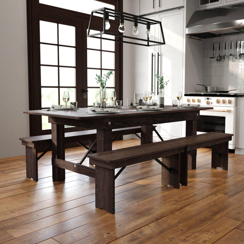 FLASH HERCULES Series Rectangular Solid Pine Folding Farm Table 213.4x101.6cm