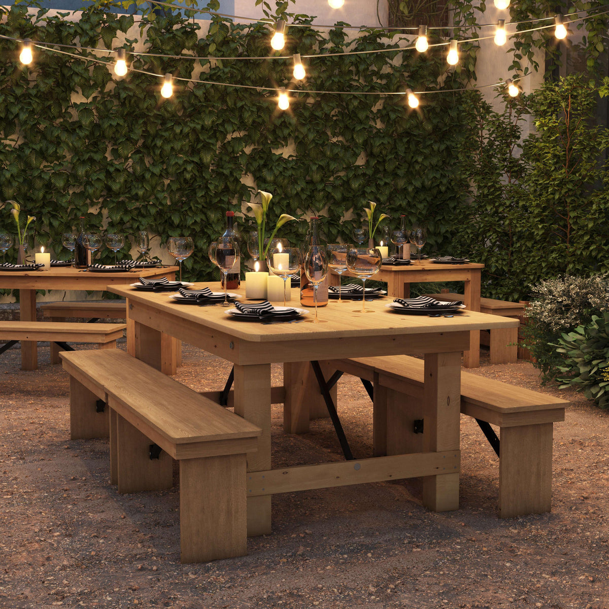 FLASH HERCULES Series Rectangular Solid Pine Folding Farm Table 213.4x101.6cm