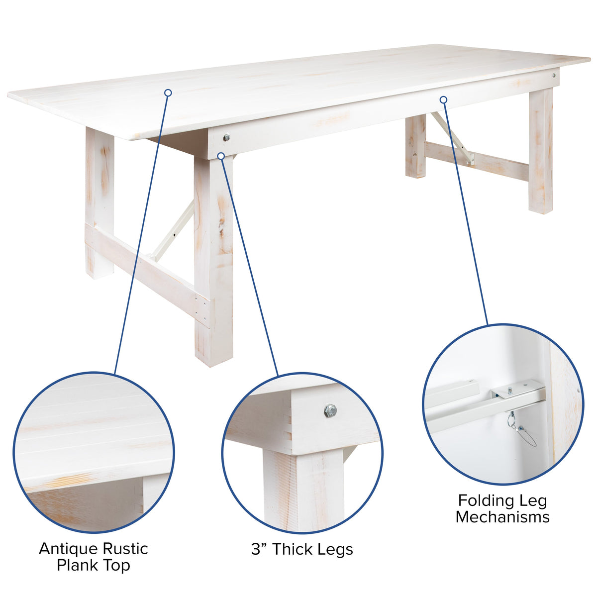 FLASH HERCULES Series Rectangular Solid Pine Folding Farm Table 213.4x101.6cm