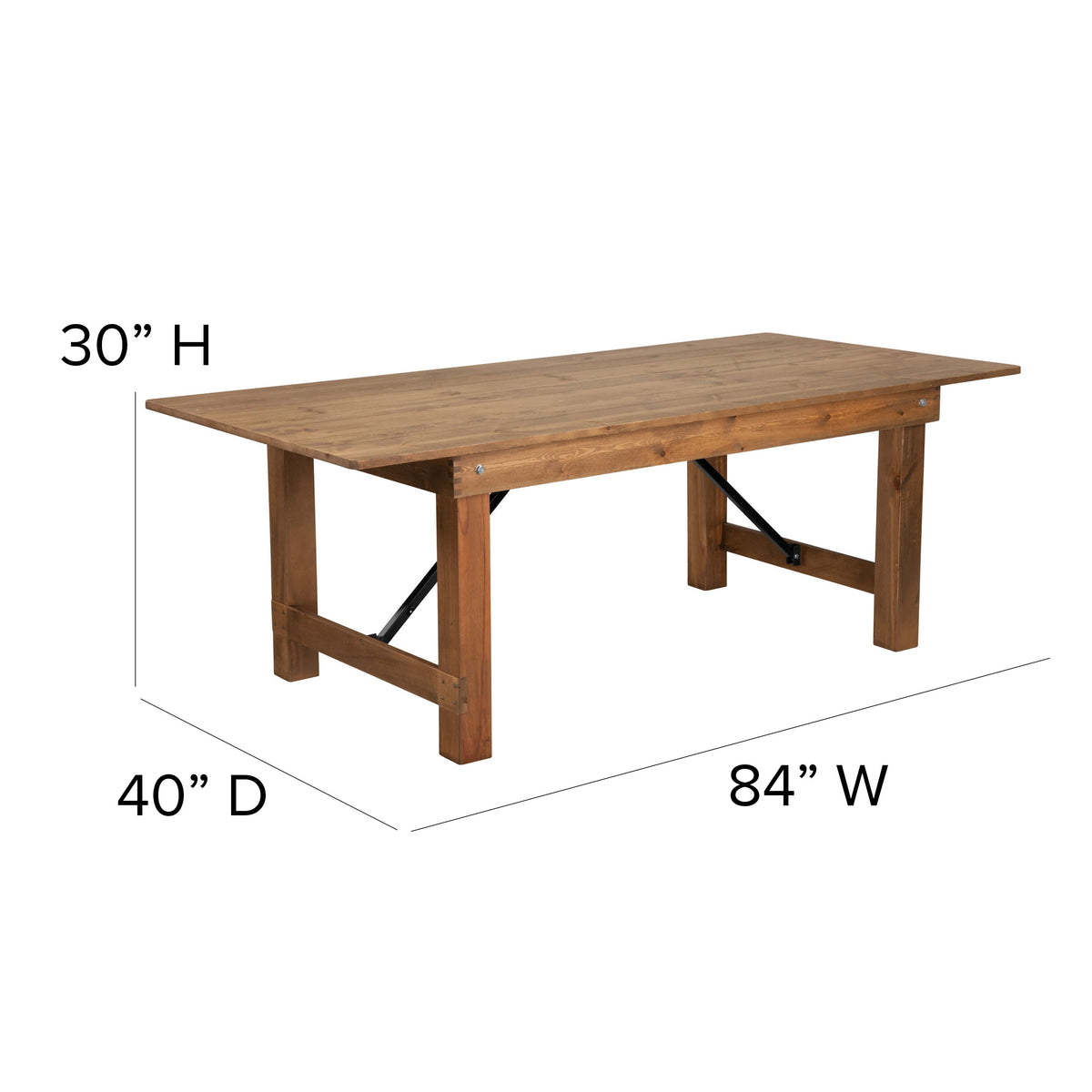 FLASH HERCULES Series Rectangular Solid Pine Folding Farm Table 213.4x101.6cm